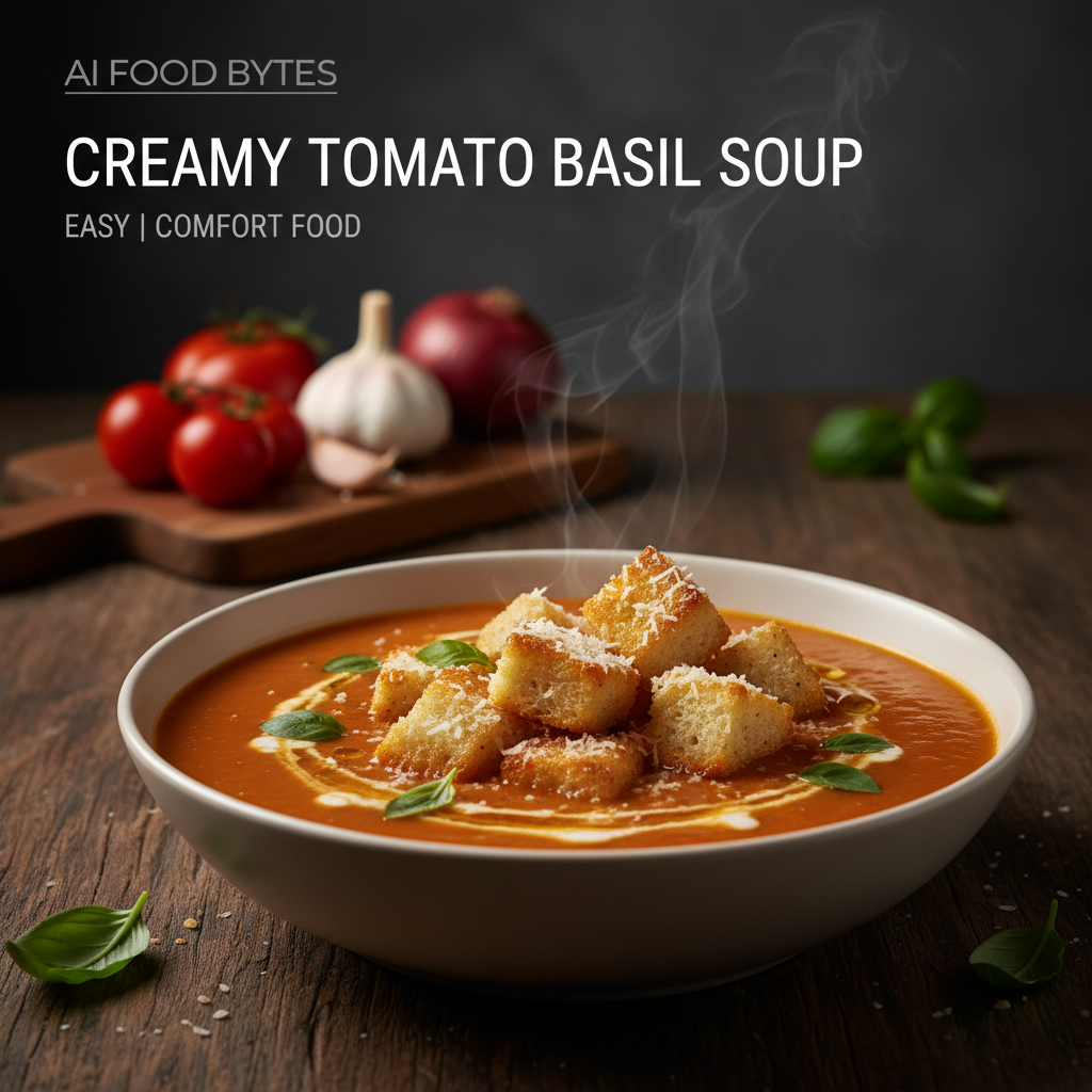 Creamy Tomato Basil Soup with Parmesan Croutons gallery photo