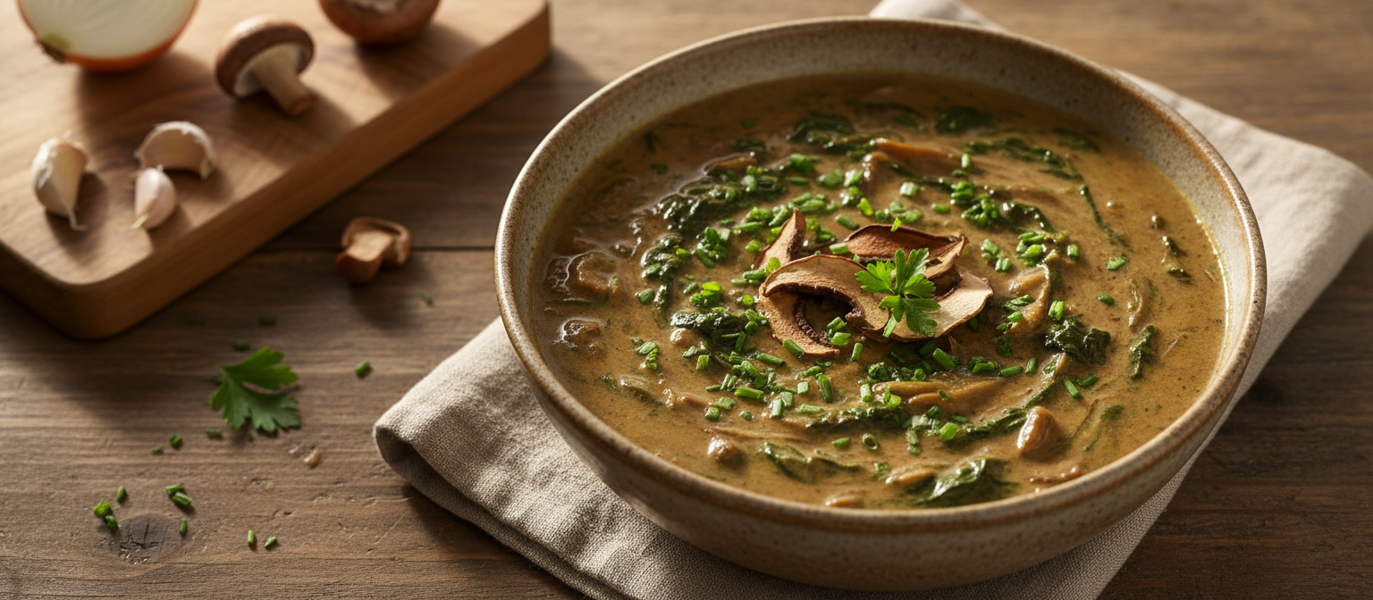 Creamy Wild Mushroom and Spinach Soup gallery photo