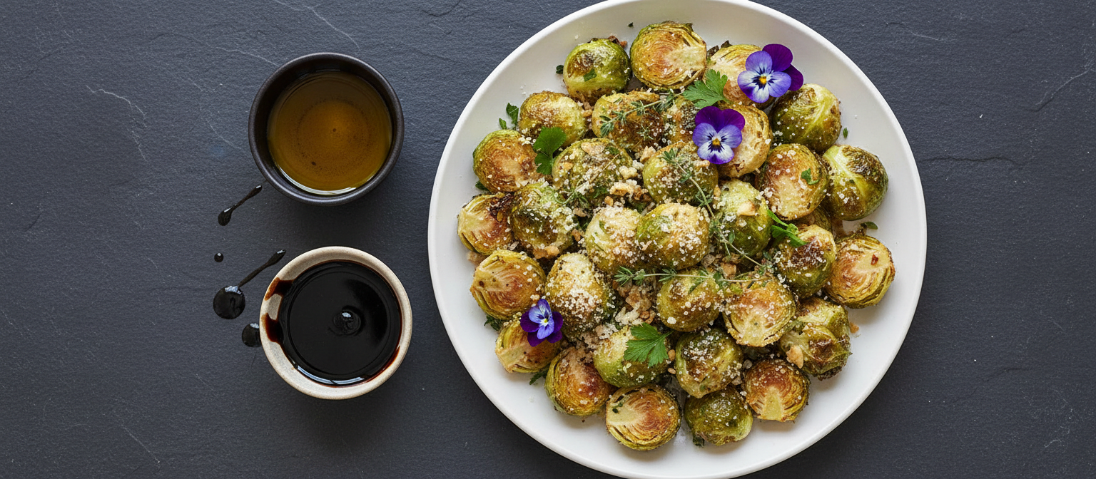Crispy Garlic Parmesan Brussels Sprouts with Balsamic Drizzle gallery photo