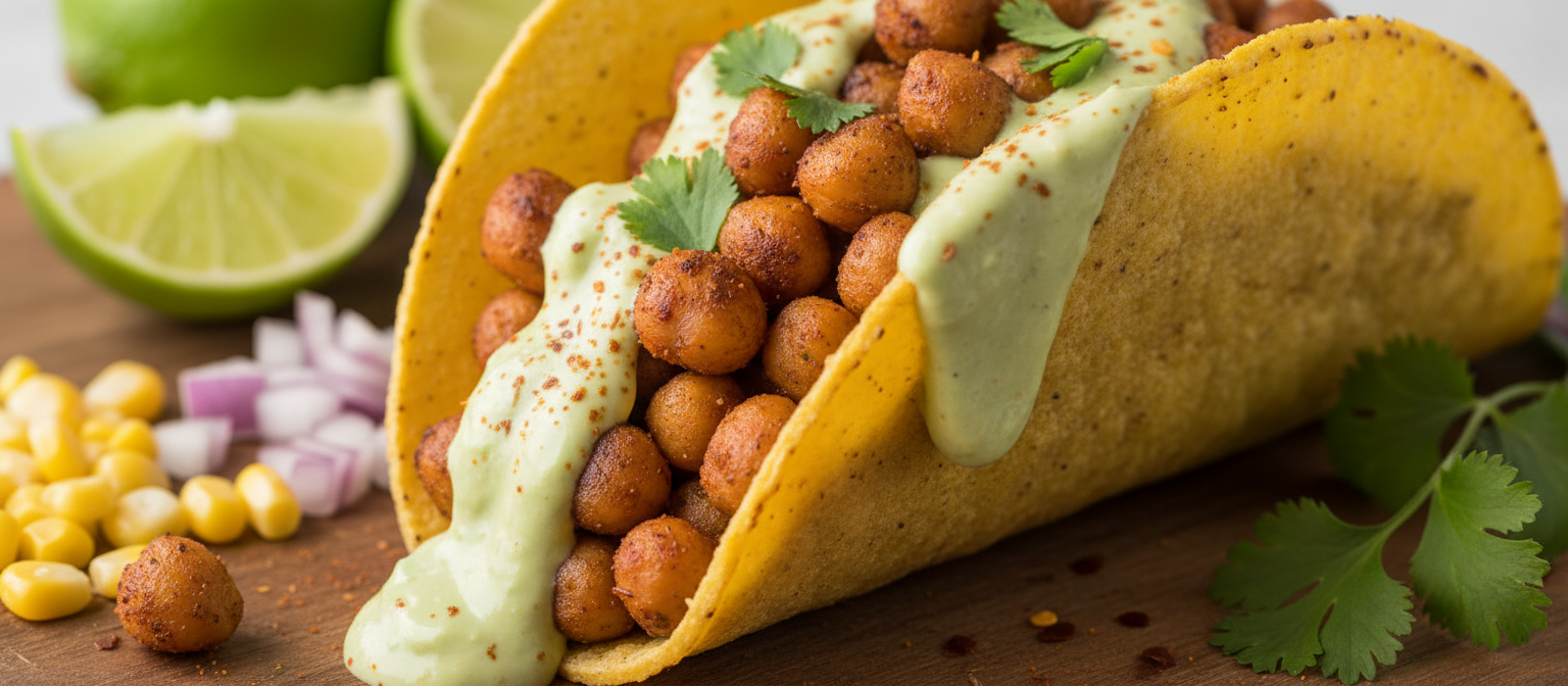 Crispy Roasted Chickpea Tacos with Avocado Cream gallery photo