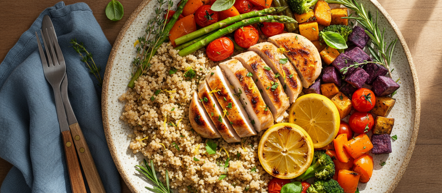Grilled Lemon Herb Chicken with Garlic Quinoa gallery photo