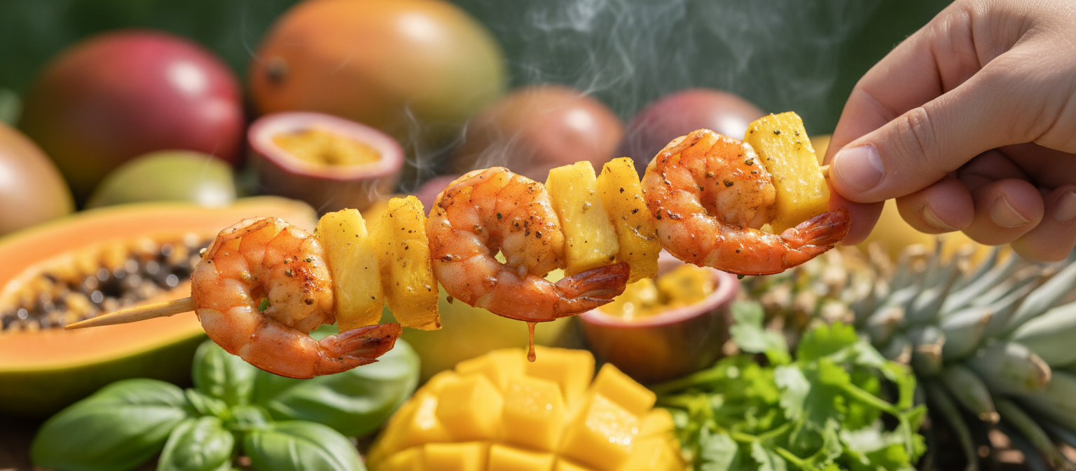 Grilled Pineapple and Shrimp Skewers with Cilantro Lime Sauce gallery photo