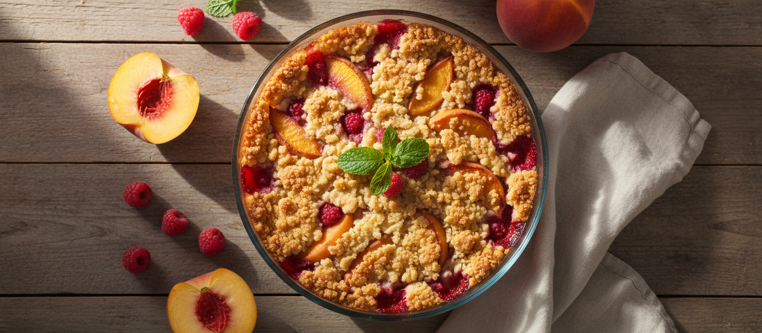 Peach Melba Crumble with Vanilla Ice Cream gallery photo