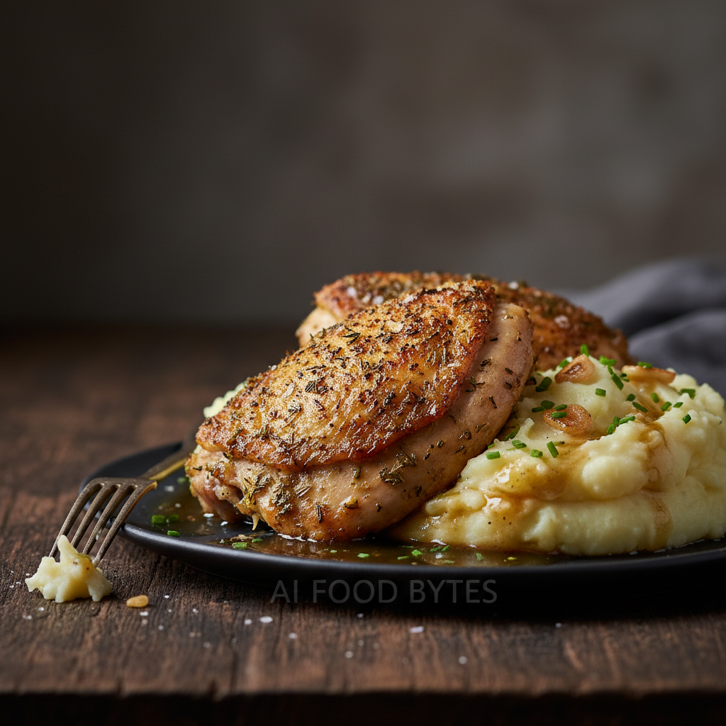 Savory Herb-Crusted Chicken Thighs with Garlic Mashed Potatoes gallery photo