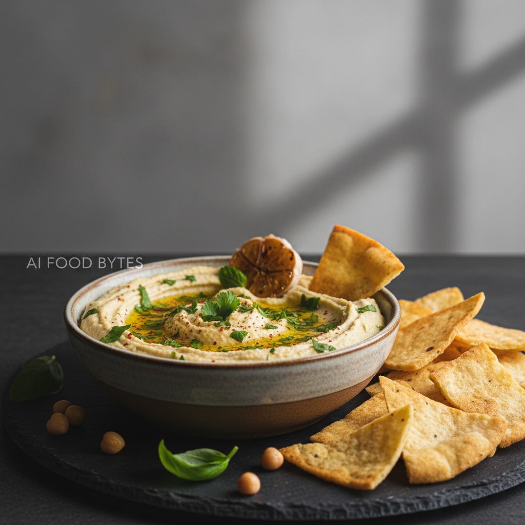 Savory Herb-Infused Hummus with Pita Chips gallery photo