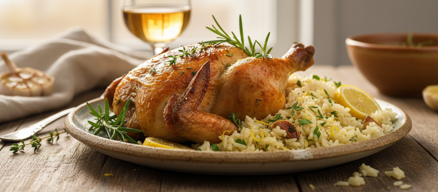 Savory Herb-Roasted Chicken with Lemon Garlic Rice gallery photo