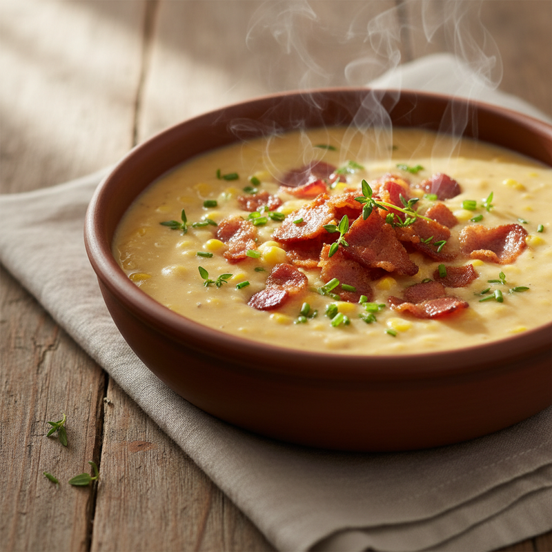 Creamy Corn Chowder with Crispy Bacon hero image