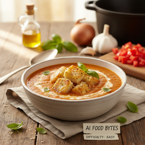 Creamy Tomato Basil Soup with Parmesan Croutons preview