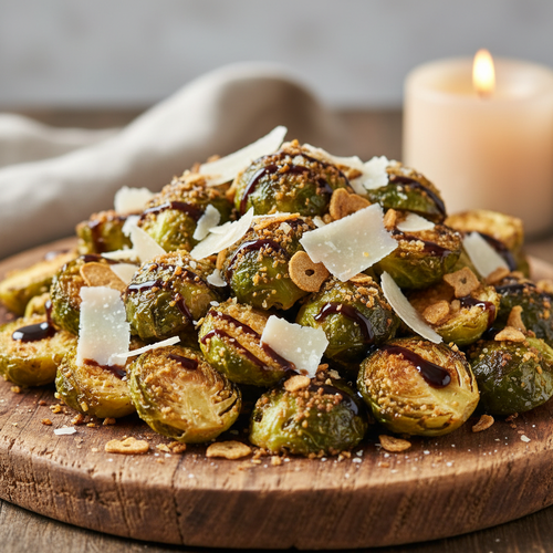 Crispy Garlic Parmesan Brussels Sprouts with Balsamic Drizzle preview