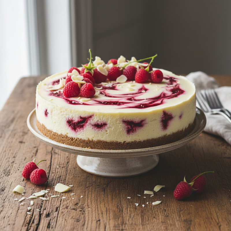 Decadent White Chocolate Raspberry Cheesecake hero image