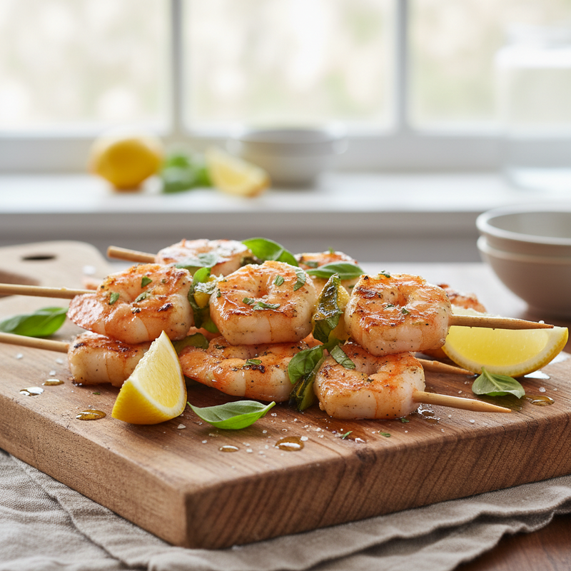 Lemon Basil Grilled Shrimp Skewers hero image