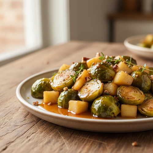 Maple Glazed Roasted Brussels Sprouts and Apples preview