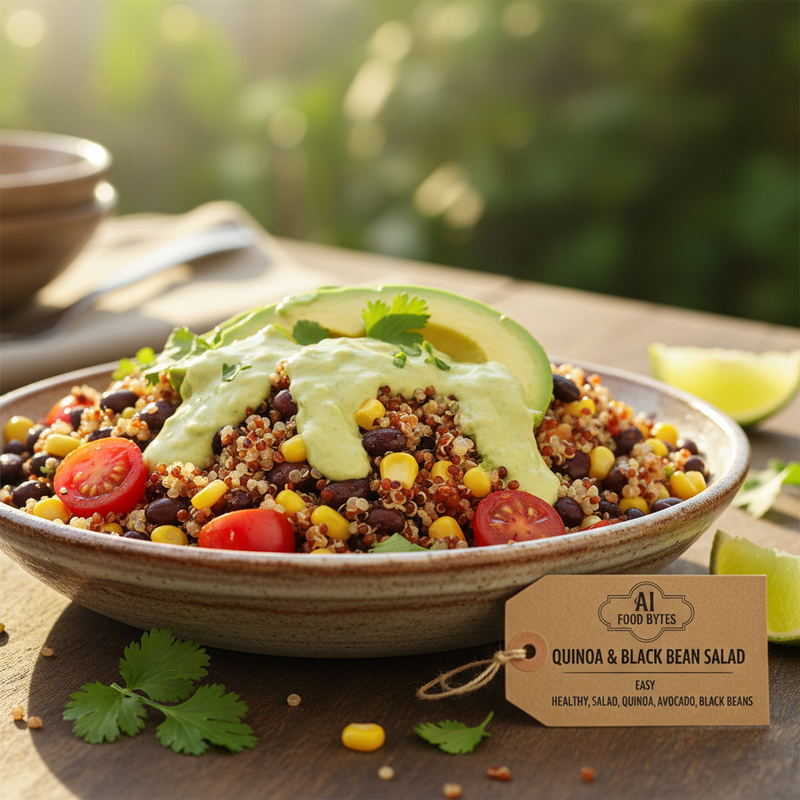 Quinoa and Black Bean Salad with Avocado Lime Dressing hero image