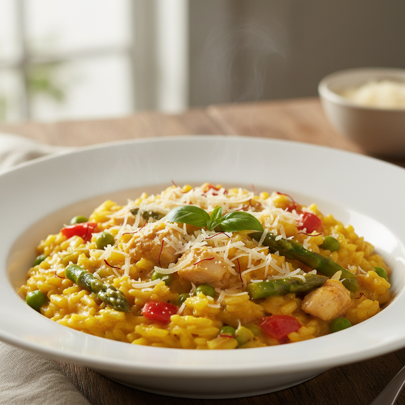 Saffron Infused Chicken and Vegetable Risotto hero image