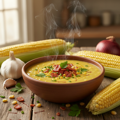 Saffron Infused Corn Chowder with Bacon preview