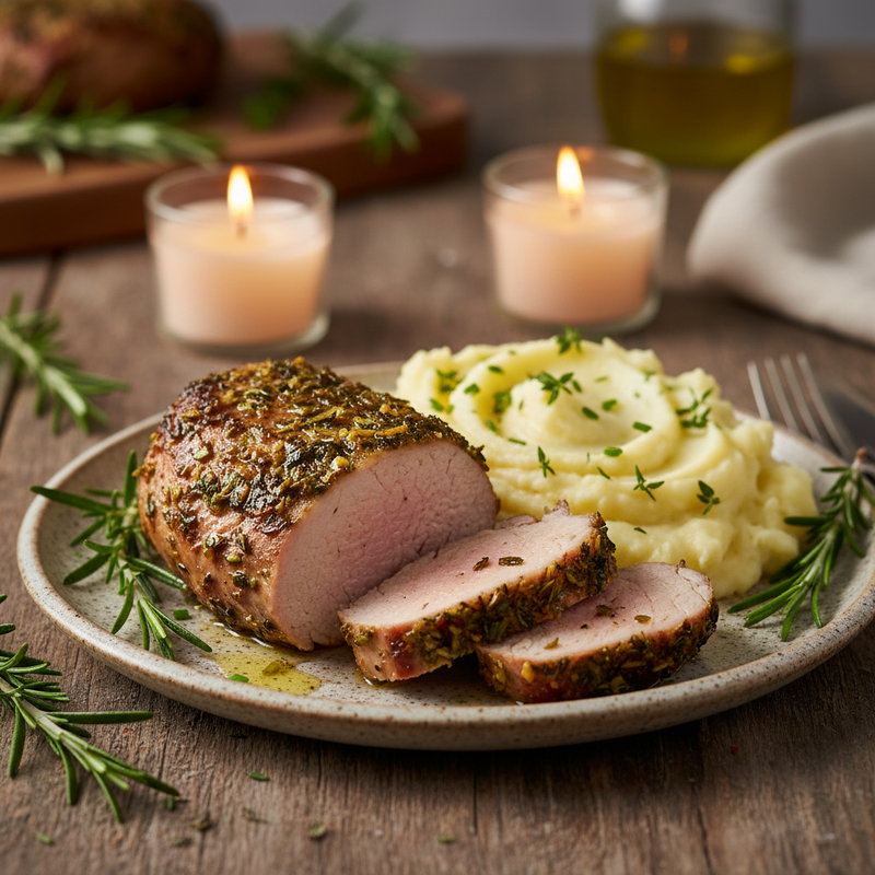 Savory Herb-Crusted Pork Tenderloin with Garlic Mashed Potatoes hero image