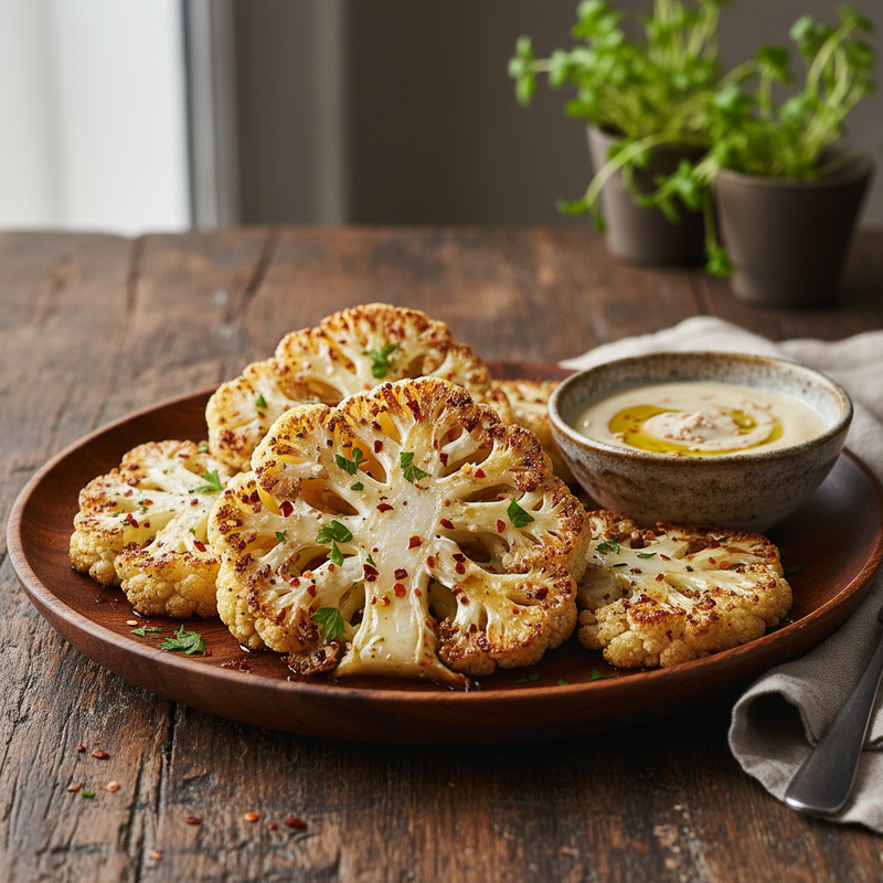 Spicy Garlic Roasted Cauliflower Steaks hero image