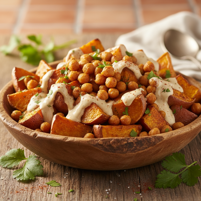 Spicy Roasted Sweet Potato and Chickpea Bowl hero image