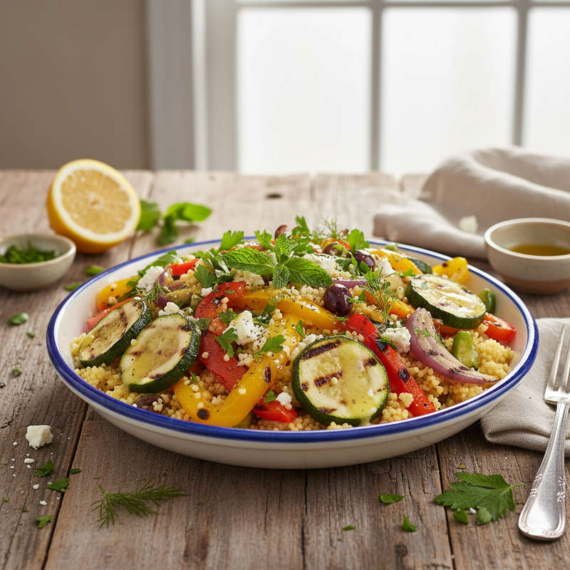 Zesty Mediterranean Couscous with Grilled Vegetables hero image